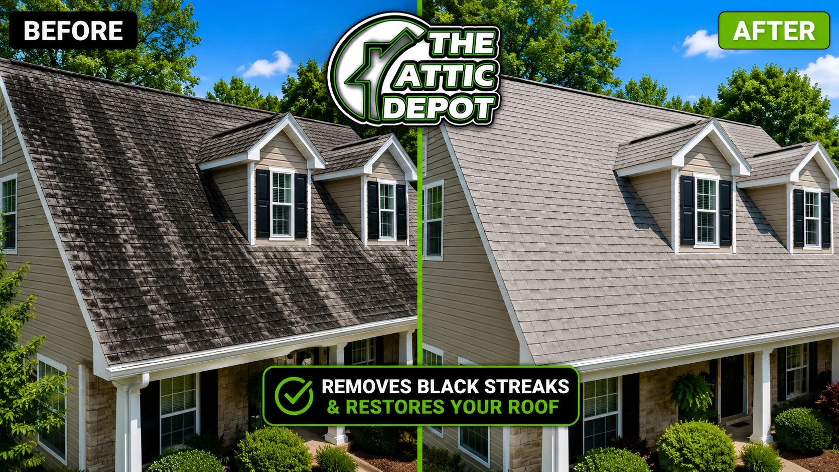 The Attic Depot Roof Cleaner Before and After